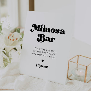 Stylish retro black & white wedding Mimosa bar Pedestal Sign