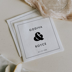 Stylish retro black & white wedding napkin