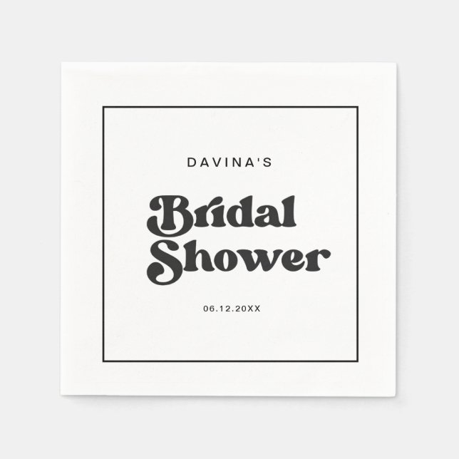 Stylish retro black & white wedding napkin (Front)