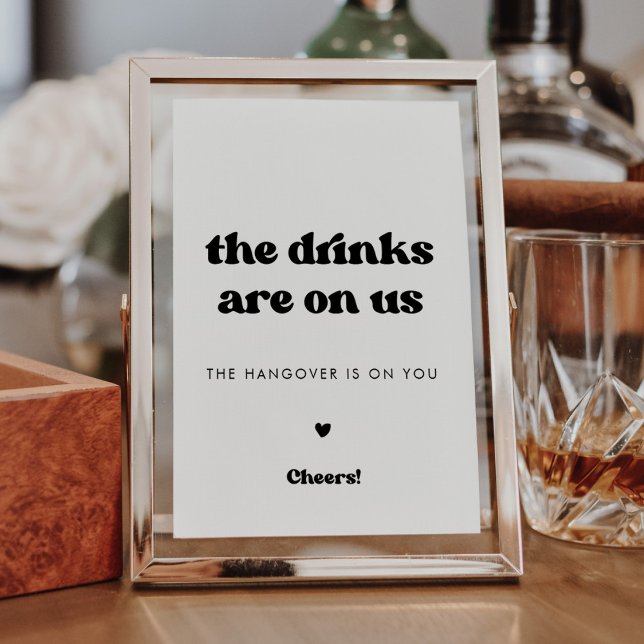 Stylish retro black & white wedding Open bar sign (Creator Uploaded)