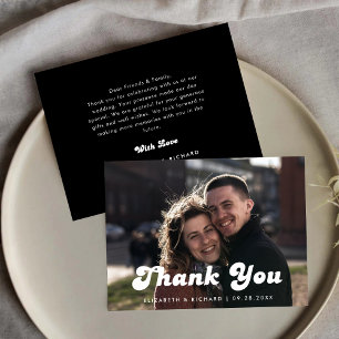 Stylish Retro Black & White Wedding Photo Thank You Card