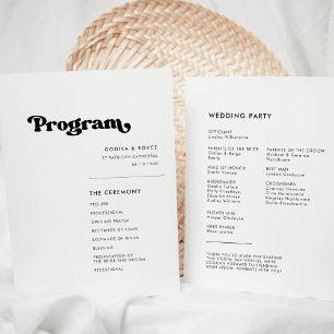 Stylish retro black & white wedding programme