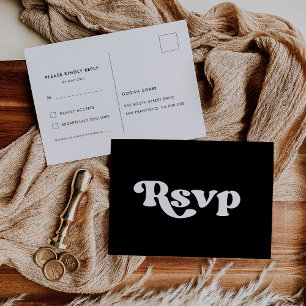 Stylish retro black & white wedding  RSVP Postcard