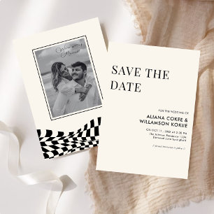 Stylish retro black & white wedding save the date invitation