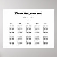 Stylish retro black & white Wedding seating chart