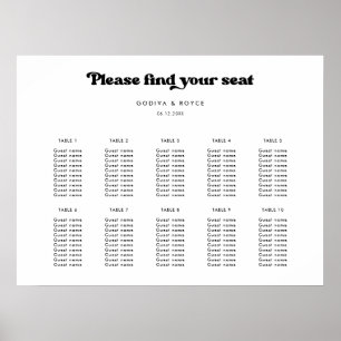 Stylish retro black & white Wedding seating chart