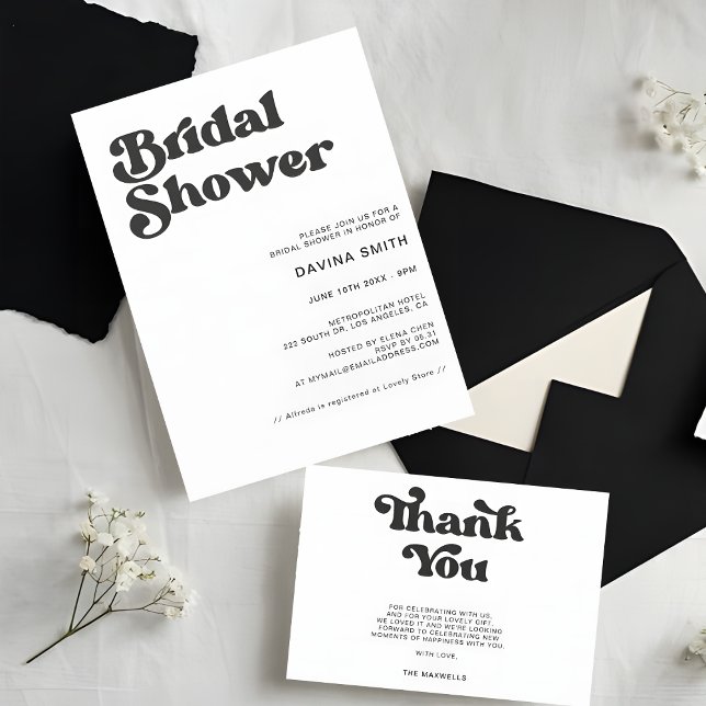 Stylish retro black & white wedding  thank you card (Creator Uploaded)