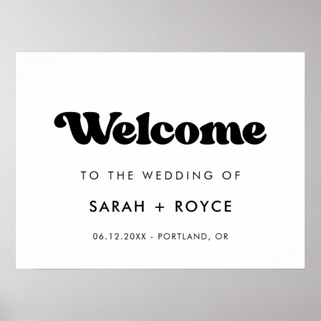 Stylish retro black & white Welcome to our wedding Poster (Front)