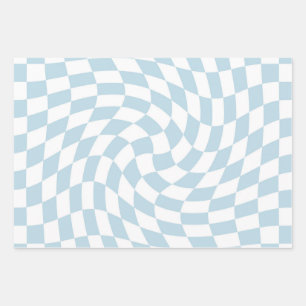 Stylish Retro Blue Pastel Warped Chequerboard Wrapping Paper Sheet
