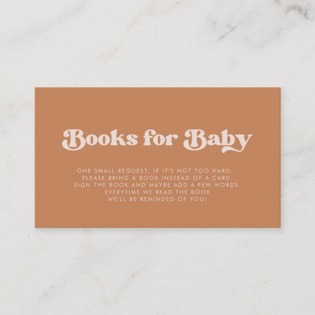 Stylish retro Brown Baby shower book request card (Front)