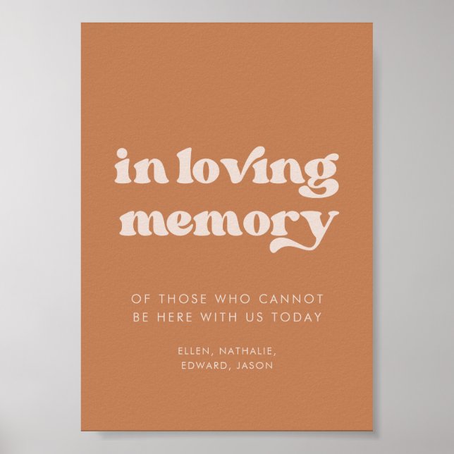Stylish retro Brown In loving memory wedding sign (Front)
