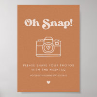 Stylish retro Brown Oh Snap Wedding hashtag sign