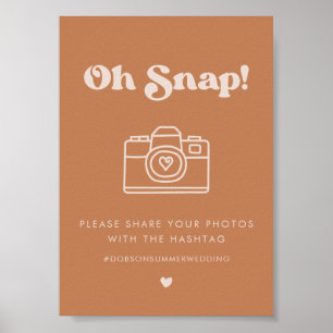 Stylish retro Brown Oh Snap Wedding hashtag sign