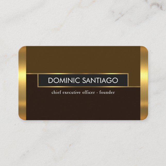 Stylish Retro Brown Shades Gold Layers CEO Business Card (Front)