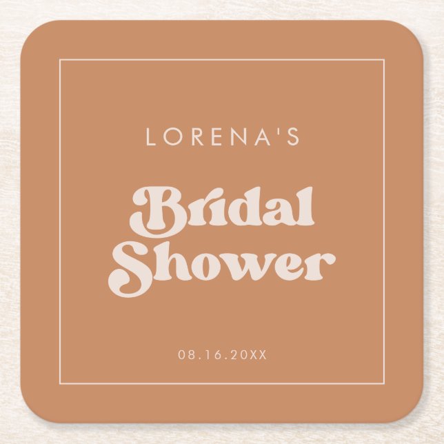 Stylish retro Brown sugar Bridal Shower Square Paper Coaster (Front)