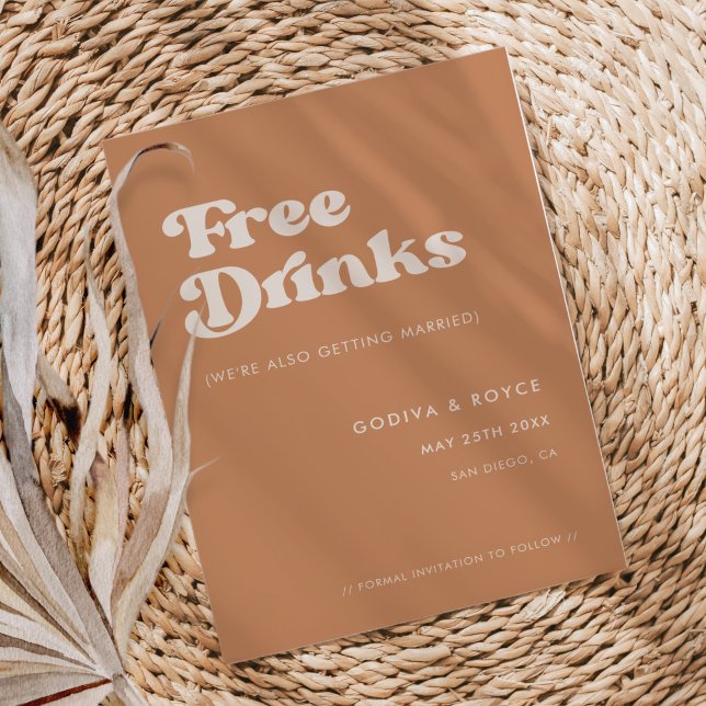 Stylish retro Brown sugar Free drinks Save The Date (Creator Uploaded)