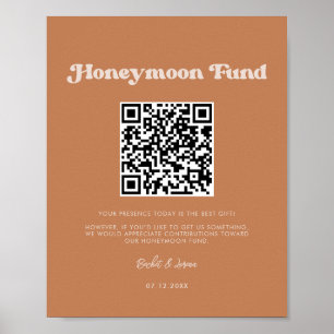 Stylish retro Brown sugar Honeymoon fund QR code Poster