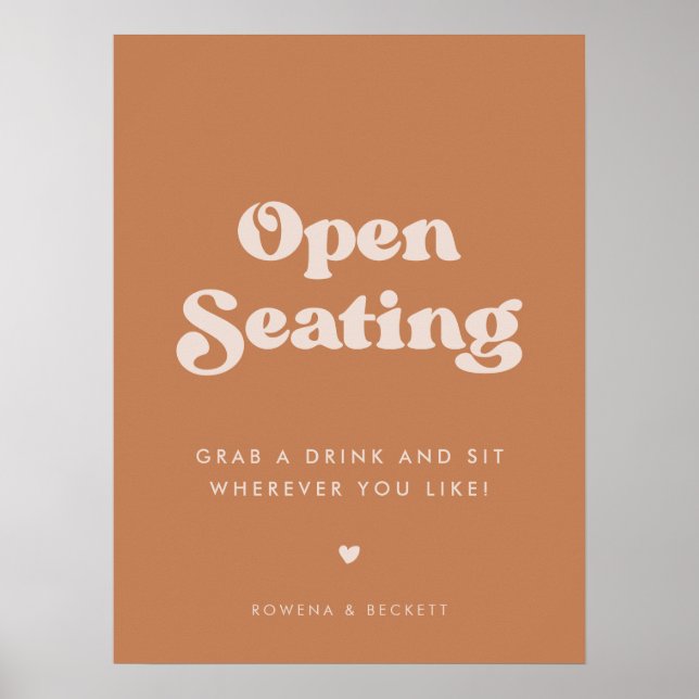 Stylish retro Brown sugar Open Seating Wedding Poster (Front)