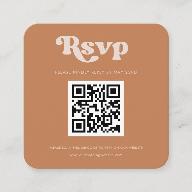 Stylish retro brown sugar QR code RSVP response Enclosure Card (Front)