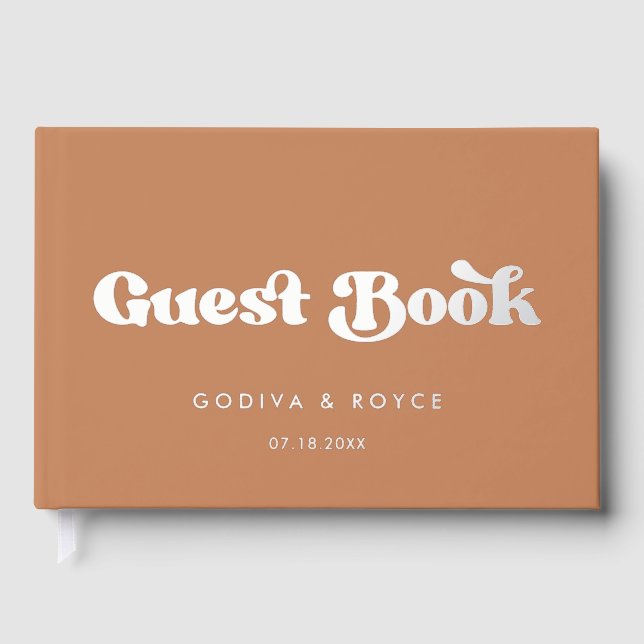 Stylish Retro Brown Sugar Silver Foil wedding Guest Book (Front)