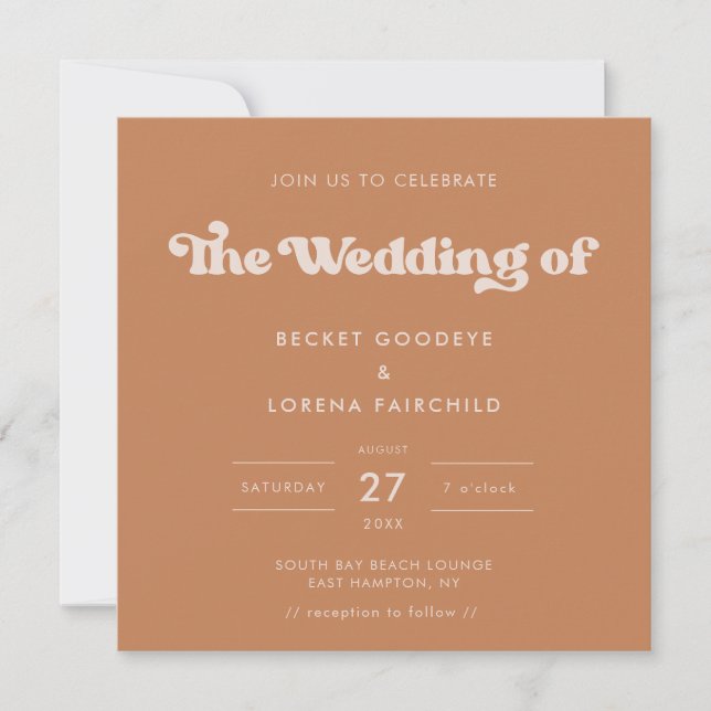 Stylish retro brown sugar Square wedding Invitation (Front)