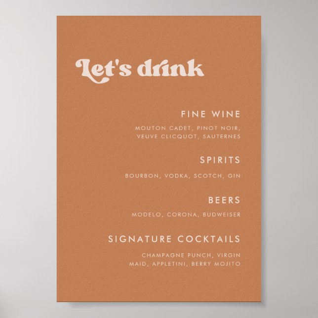 Stylish retro Brown sugar Wedding Bar menu Poster (Front)