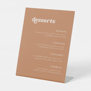 Stylish retro Brown sugar Wedding Dessert Bar Pedestal Sign