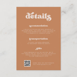 Stylish retro Brown sugar Wedding Details QR code Enclosure Card