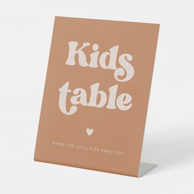 Stylish retro Brown sugar Wedding Kids table Pedestal Sign (Front)