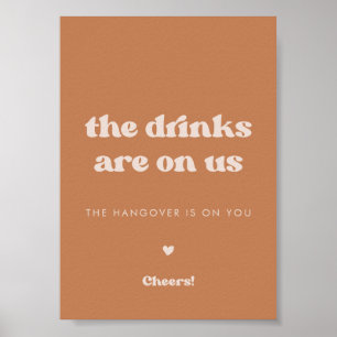 Stylish retro Brown sugar Wedding Open bar sign