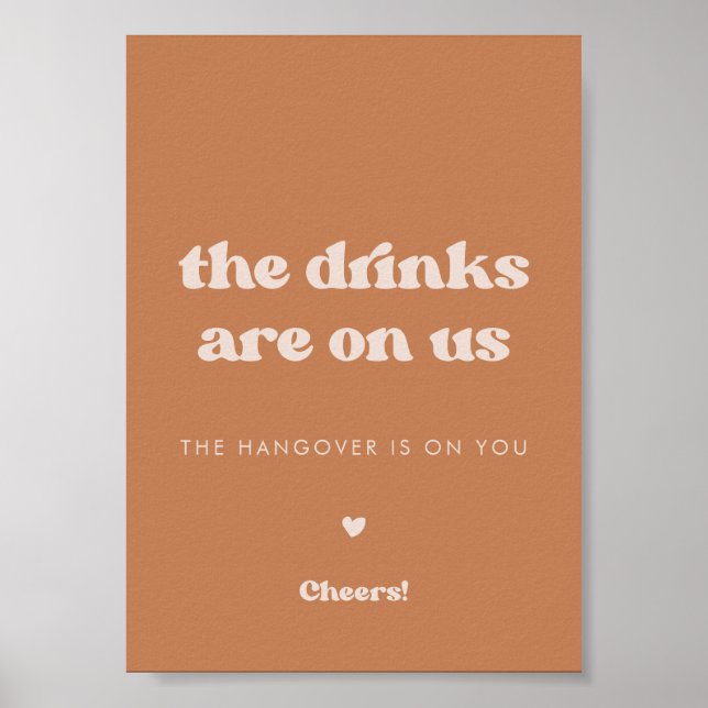 Stylish retro Brown sugar Wedding Open bar sign (Front)