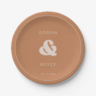 Stylish retro Brown sugar Wedding Paper Plate