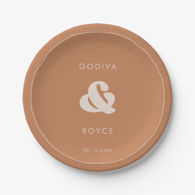 Stylish retro Brown sugar Wedding Paper Plate (Front)