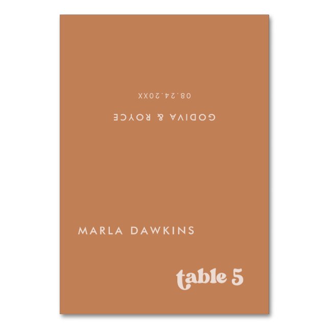 Stylish retro Brown sugar Wedding place card (Front)