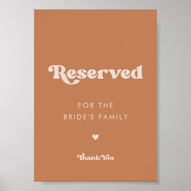 Stylish retro Brown sugar Wedding Reserved sign (Front)