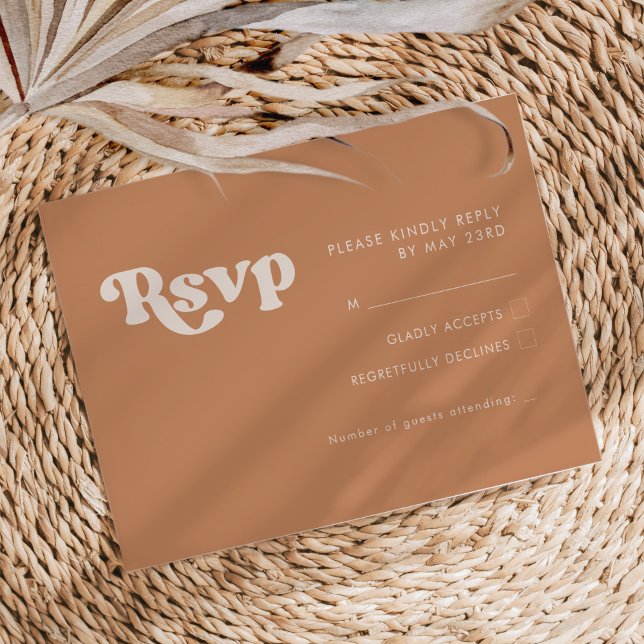 Stylish retro brown sugar wedding RSVP card (Creator Uploaded)