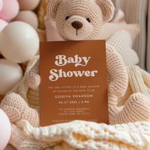 Stylish retro Burnt Orange Baby Shower Invitation