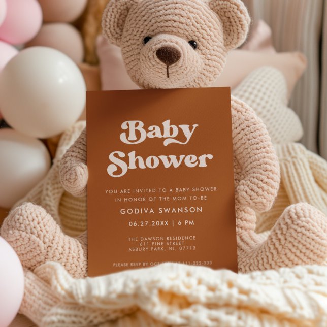 Stylish retro Burnt Orange Baby Shower Invitation (Creator Uploaded)
