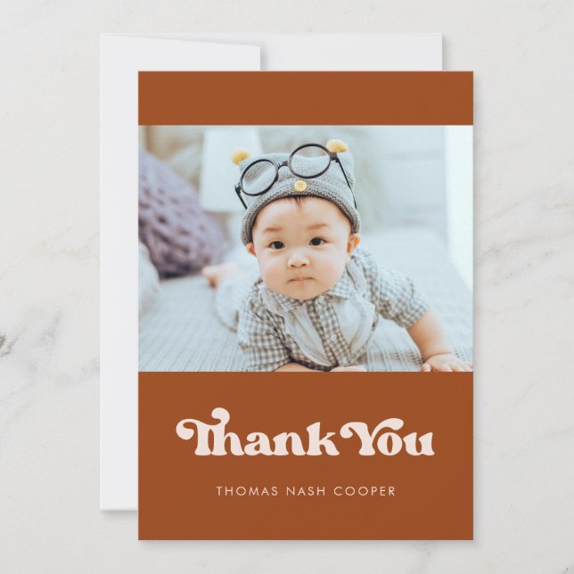 Stylish retro Burnt Orange Baby shower Thank You Card (Front)