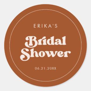 Stylish retro Burnt Orange Bridal Shower Classic Round Sticker
