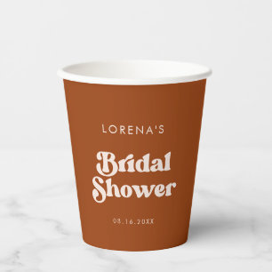 Stylish retro Burnt Orange Bridal Shower Paper Cups