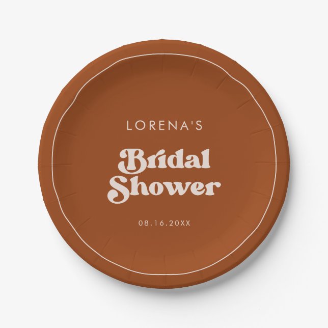 Stylish retro Burnt Orange Bridal Shower Paper Plate (Front)