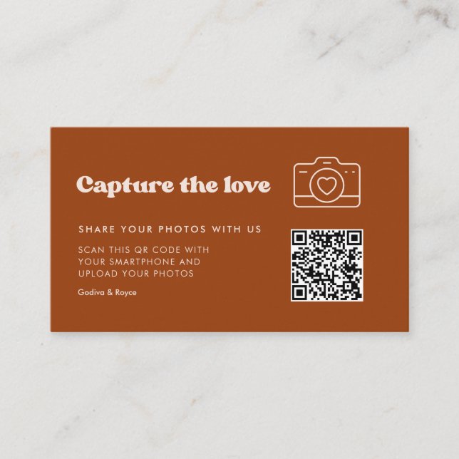 Stylish retro Burnt Orange Capture the love Enclosure Card (Front)