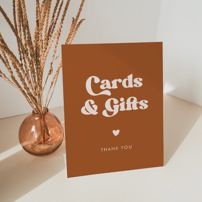 Stylish retro Burnt Orange Cards & Gifts wedding Pedestal Sign (Creator Uploaded)