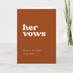 Stylish retro Burnt Orange Her vows wedding vows Card