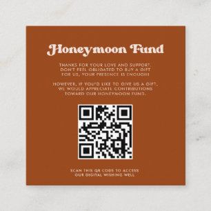Stylish retro Burnt Orange Honeymoon fund QR code Enclosure Card