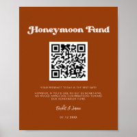 Stylish retro Burnt Orange Honeymoon fund QR code
