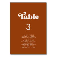 Stylish retro burnt orange seating chart cards
