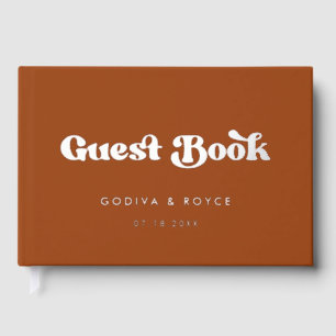 Stylish Retro Burnt Orange Silver foil wedding Guest Book