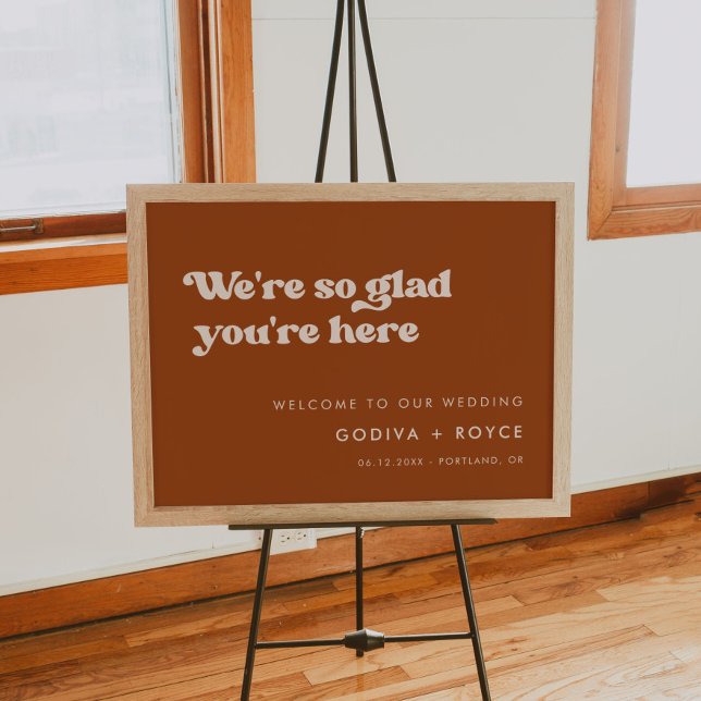 Stylish retro Burnt Orange So glad you're here Poster (Creator Uploaded)